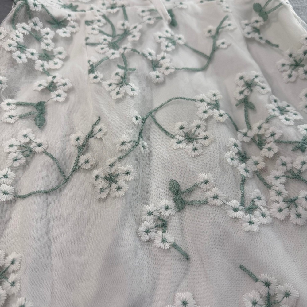 Princess Polly Cottagecore Dress Womens 2 White Green Floral Embroidered Mesh - Picture 7 of 8